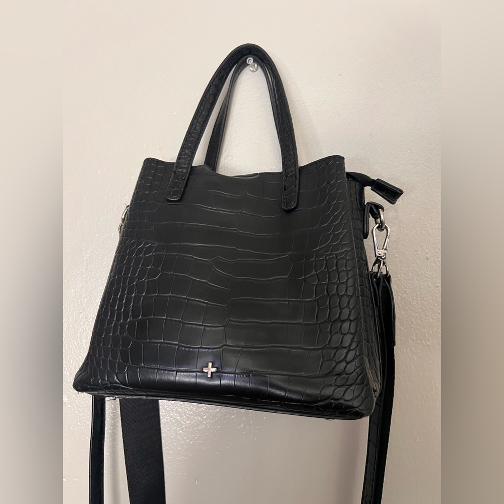 Peta and Jain Black Crocodile Mackenzie Crossbody Tote